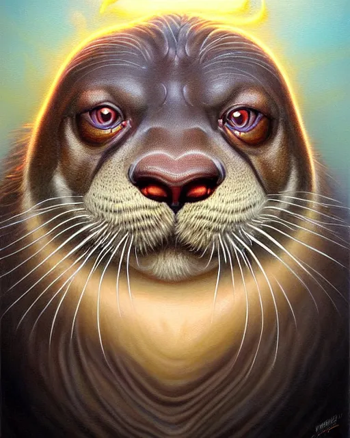 Image similar to detailed portrait of nick offerman as otter hybrid by tomasz alen kopera and peter mohrbacher and johanna martine! and margaret keane! coherent luminescent