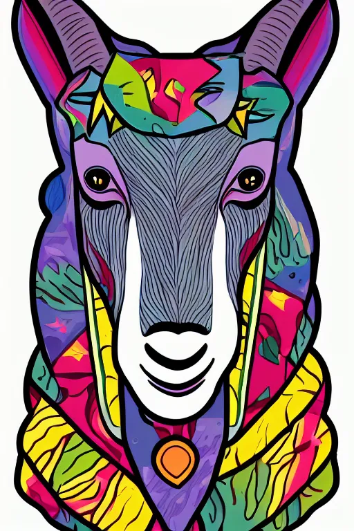 Image similar to A portrait of a goat wearing a bandana, sticker, colorful, illustration, highly detailed, smooth and clean vector curves, no jagged lines, vector art, smooth