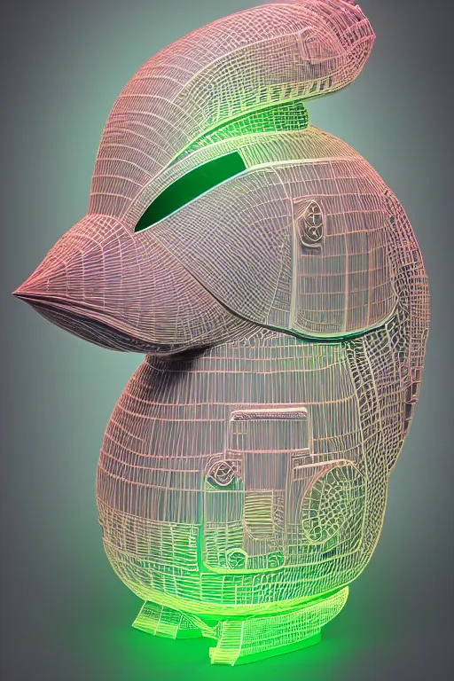 Image similar to robot duck concept portrait, lcd neon 3 d fractal metallic ceramic, detailed, sharp focus, pastel, intricate, realistic, smooth, volumetric lighting, digital painting, by miyazaki