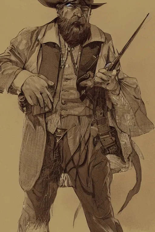 Image similar to vernon. Smug old west circus sharpshooter. concept art by James Gurney and Mœbius.