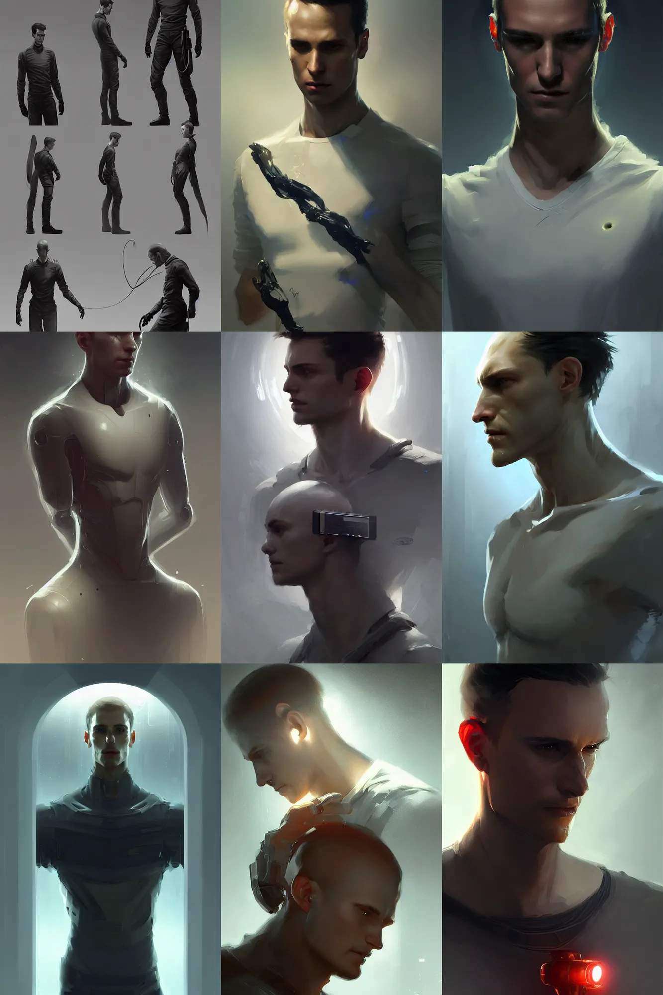 Prompt: android in a lab. young male. handsome. partially human. partially biomedical design. highly detailed. lifelike. cinematic lighting. intricate. elegant. artstation. art by greg rutkowski and furio tedeschi and charlie bowater