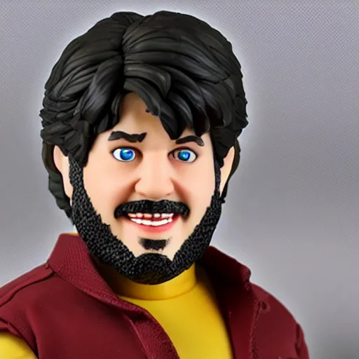 Image similar to Jontron action figure in its package, highly detailed product photo