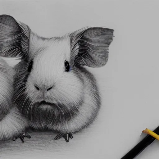 Image similar to guinea pigs using computers, pencil drawing, detailed, hyper-detailed