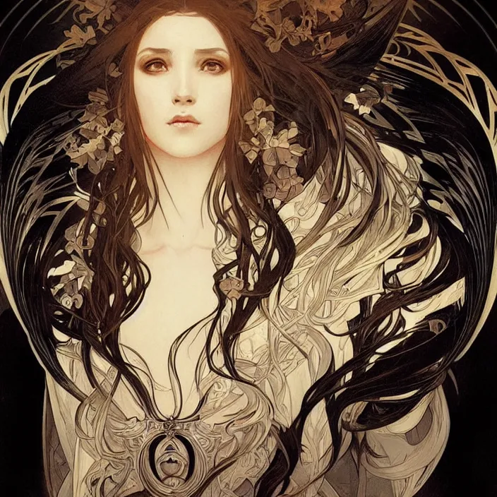 Image similar to A portrait of A beautiful! angel in black flames!! by Ross Tran!!! and alphonse mucha and greg rutkowski! and gustav doré!,In style of digital art illustration.Symmetry.Highly detailed face.Fantasy,smooth,hyper detailed,sharp focus,Soft light.trending on artstation.4k