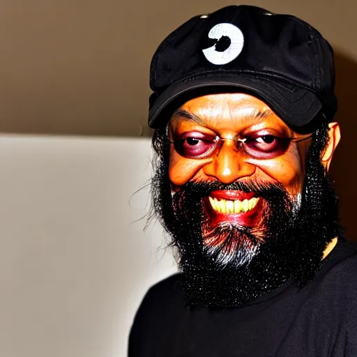 Prompt: osho wearing a supreme cap and smiling with grillz