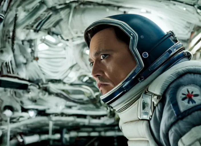 Image similar to film still of Johnny Depp as Cooper in Interstellar, 4k
