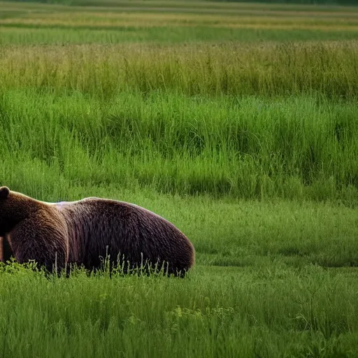 Image similar to a photo of a bear in a field. Jerome Powell is sitting on top of the bear.