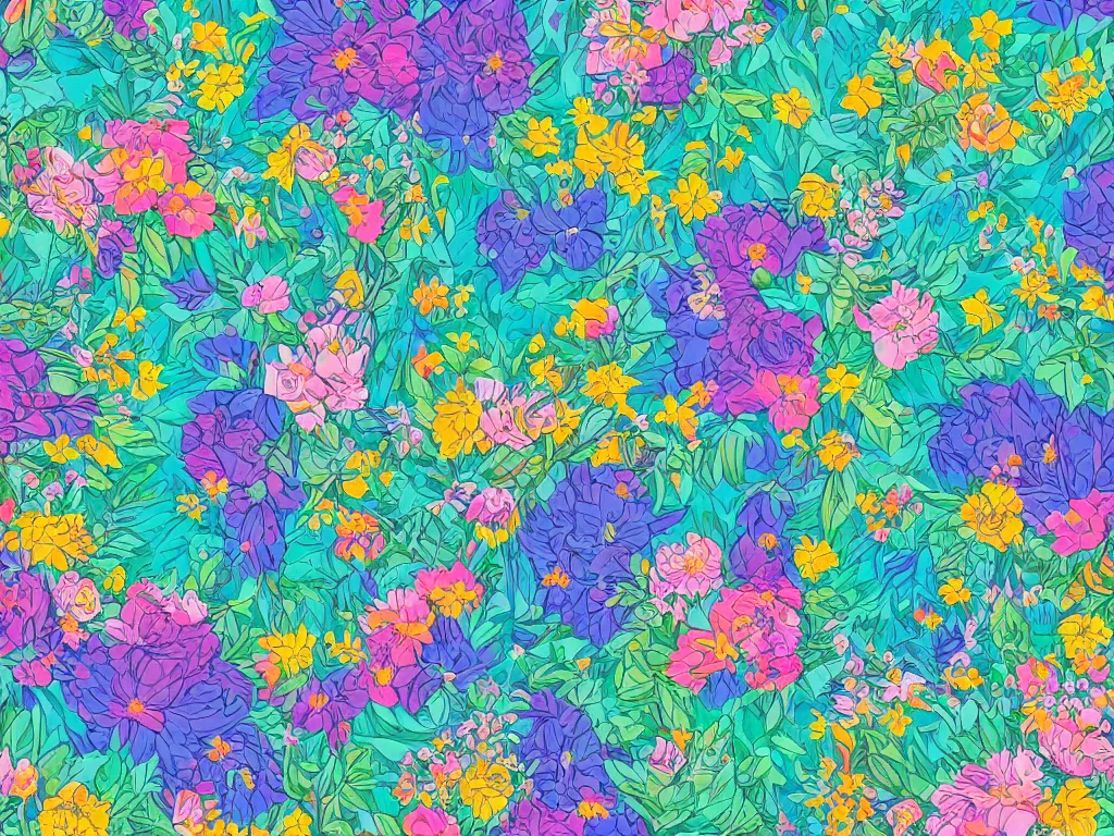 Image similar to forest with flowers blue, Digital Matte Illustration by Dan Mumford, lisa frank