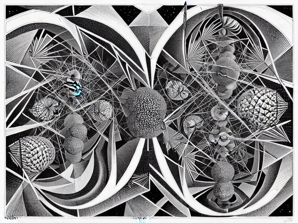 Image similar to surreal perspective, geometric, neo surrealism, art by ernst haeckel and daniel martin diaz and mc escher