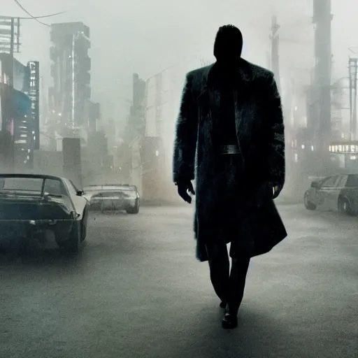 Image similar to Christian Bale in Blade Runner 2049, cinematic film still