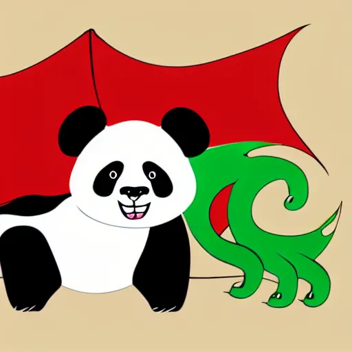 Image similar to vector art of welsh dragon and cute panda mixed, intercrossed, chimera, welsh flag, adobe illustrator