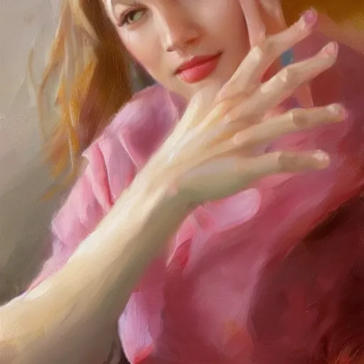 Image similar to a woman's hand, anatomically correct, relaxed pose, morning, highly detailed, ultrarealistic oil painting, vladimir volegov, artstation