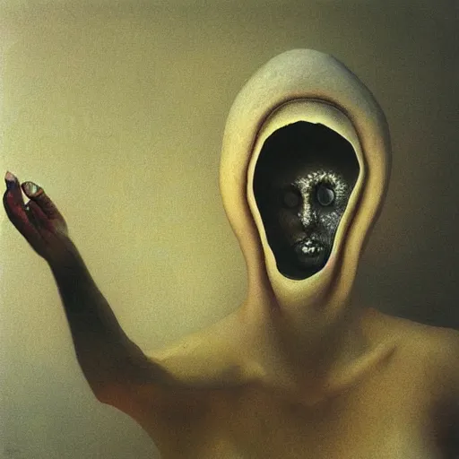 Image similar to clothed woman with tentacles as appendages, painting by Zdzislaw Beksinski and Marat Safin