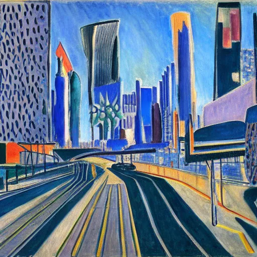 Prompt: a cyberpunk painting of Los Angeles by Henri Matisse