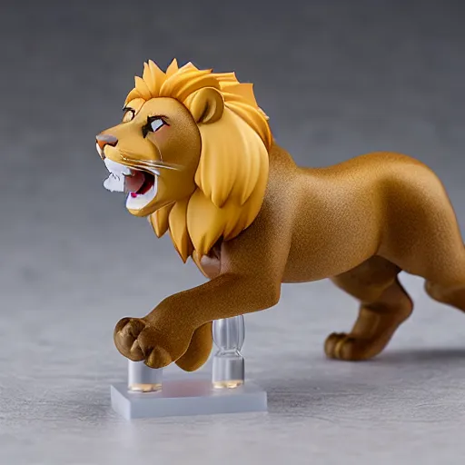 Image similar to a nendoroid lion, side view, full body, 4 k, highly detailed