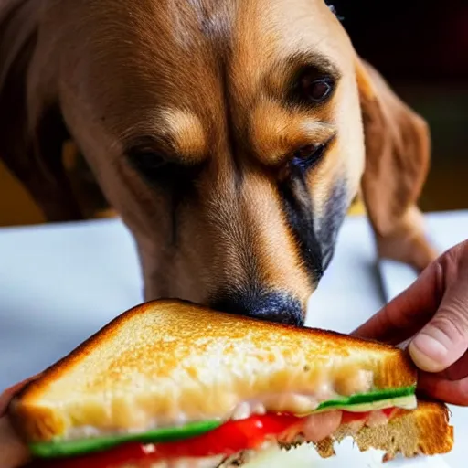 Prompt: a dog making grilled cheese sandwich