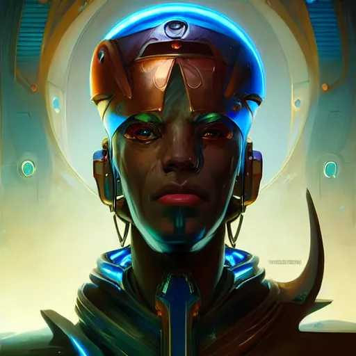 Prompt: a portrait of a handsome cybernetic egyptian god, cyberpunk concept art by pete mohrbacher and wlop and artgerm and josan gonzales, digital art, highly detailed, intricate, sci-fi, sharp focus, Trending on Artstation HQ, deviantart, unreal engine 5, 4K UHD image