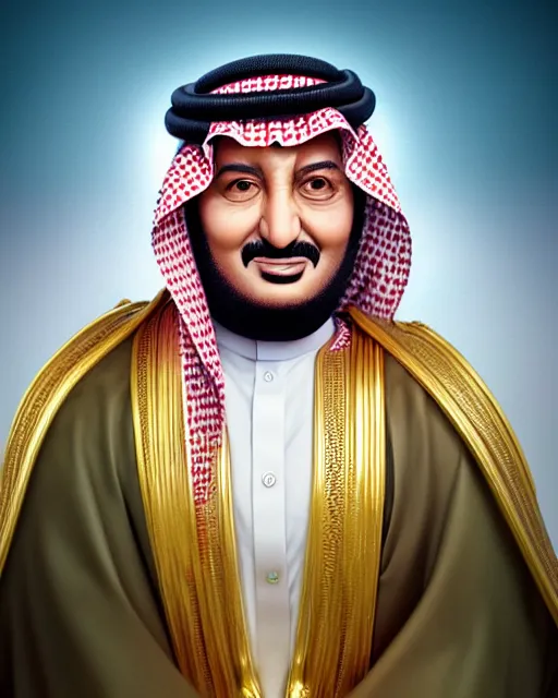 Prompt: an epic comic book style full body portrait painting of saudi king , elegant, character design by Mark Ryden and Pixar and Hayao Miyazaki, unreal 5, DAZ, hyperrealistic, octane render, cosplay, RPG portrait, dynamic lighting, intricate detail, summer vibrancy, cinematic