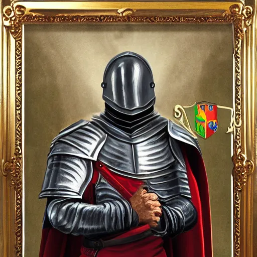 Prompt: man in 15 century decorated crusader armor and cape with crusader insignia oil painting realistic