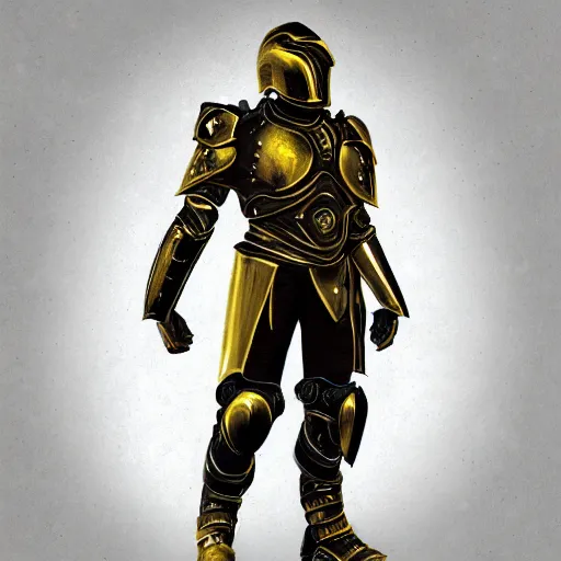 Prompt: Cybernetic spartan armor concept made of steel and leather with golden details and LED lights, concept art, armor