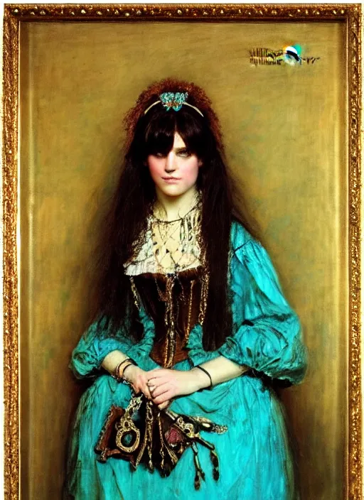 Image similar to ( ( gothic # ) ) princess portrait *. *. by william henry hunt * *, highly detailded, turquoise rust