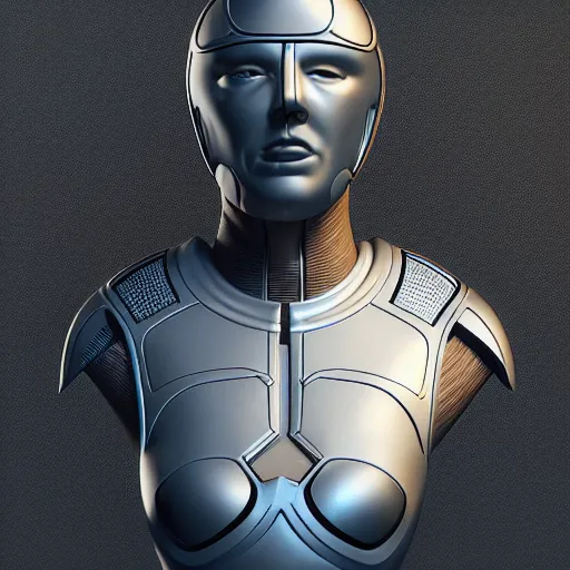Image similar to hyperrealistic 3 d render of a bust of knight with futuristic fashion elements created by yuuki morita and ludvig holmen, brilliantly colored, kingdoms of ether, octane render, 3 d animated, clay look, unreal engine 5, volumetric lighting, hdr, studio lighting, smooth surface, 8 k