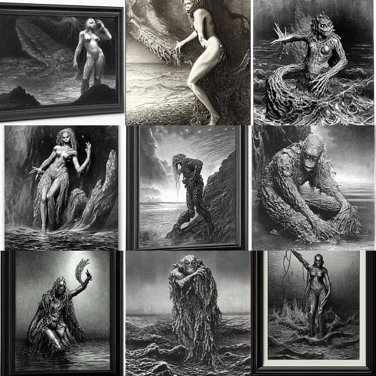 Prompt: the creature from the black lagoon by gustave dore