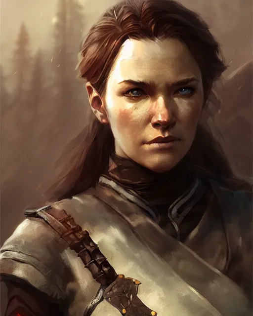 Prompt: the elder scrolls vi, charismatic rugged female nord warrior portrait, illustration, rim light, top light, perfectly shaded, soft painting, art by krenz cushart and wenjun lin