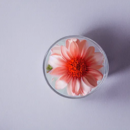 Prompt: perfume bottle sitting on a white surface surrounded by a plethora of red and white and peach flowers, bright white realistic, up close shot, white background, zen, light, modern minimalist f 2 0 blurry background