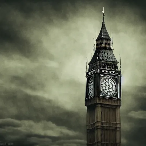 Prompt: A witch flying high in the sky above the tall buildings,the Big Ben is in background, top down perspective,gloomy lighting,creepy atmosphere,digital art , highly detailed , high contrast, beautiful lighting, award winning , trending on art station, 8k, photo realistic