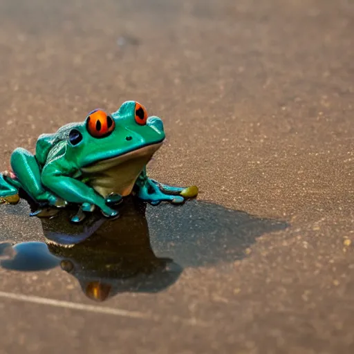 Image similar to a frog driving a car, photography,