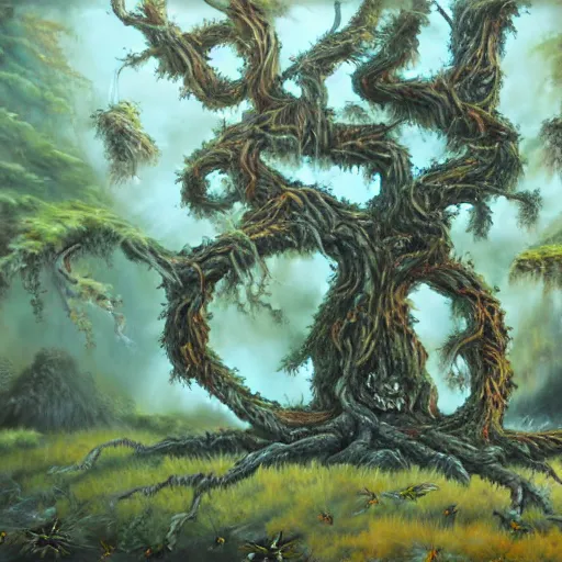 Prompt: A 49 year old tree, fantasy painting, lots of detail