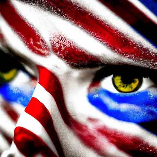 Image similar to american flag eyes staring, 8 k, high definition, highly detailed, photo - realistic