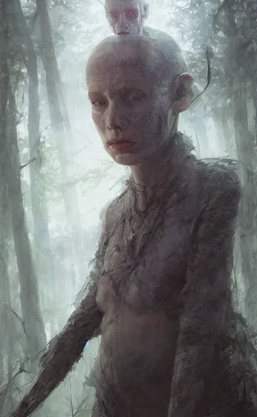 Prompt: full body of forest eleven smoking tobacco, inside tent, symmetrical face features, front game card, drark, marvel comics, dark, intricate, highly detailed, smooth, artstation, digital illustration by ruan jia and mandy jurgens and artgerm and wayne barlowe and greg rutkowski and zdislav beksinski