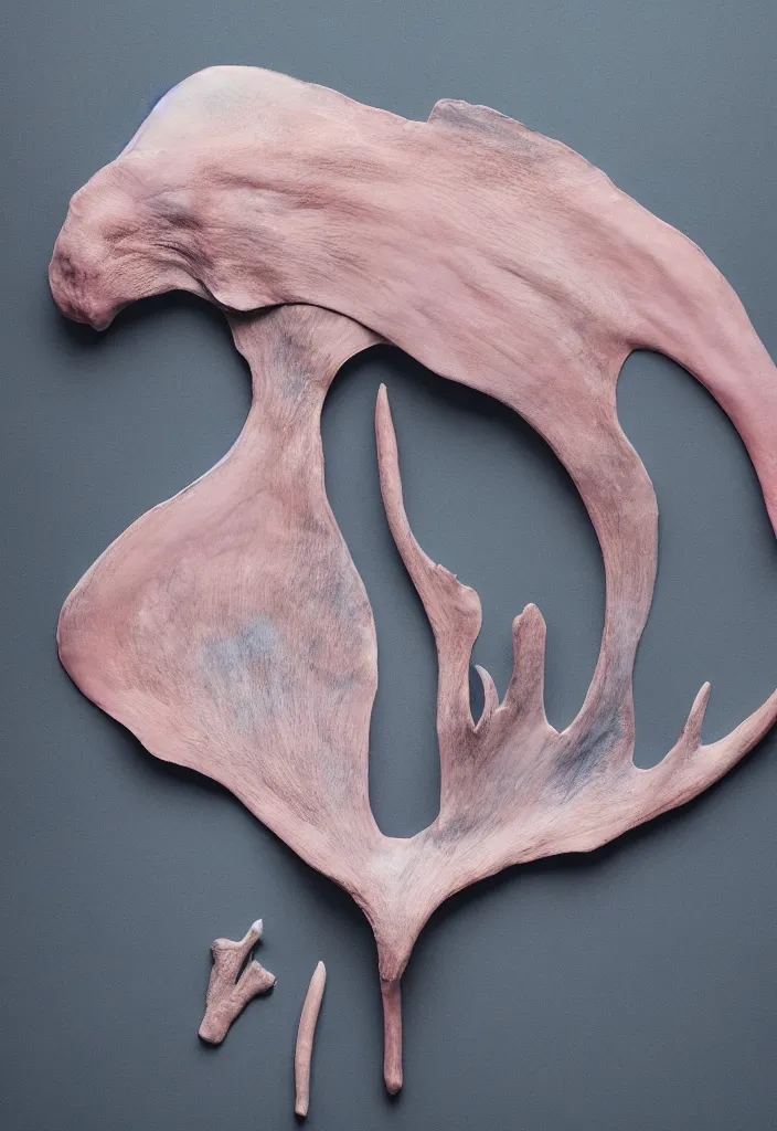 Image similar to delicate pale pink guts, antlers ,melted wax, sharp slate. complementary color scheme. national geographic. 8k, rendered in octane, smooth gradients. blue whale