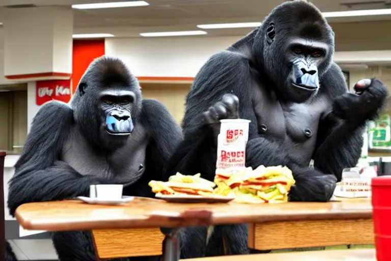 Image similar to a gorilla ordering at burger king