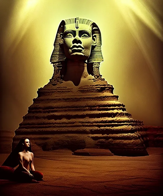 Prompt: epic professional digital art the sphinx, horrific yet beautiful vibe, evocative, atmospheric lighting, painted, intricate, highly detailed, by leesha hannigan, wayne haag, reyna rochin, ignacio fernandez rios, mark ryden, iris van herpen, artstation, cgsociety, stunning, gorgeous, sharp focus, cinematic, masterpiece