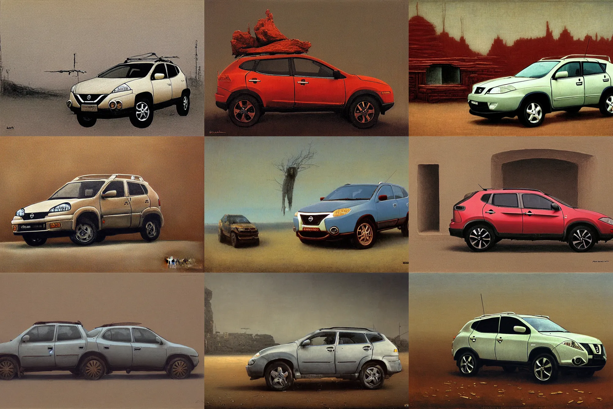 Prompt: a marketplace photo of a Nissan Qashqai by Beksinski