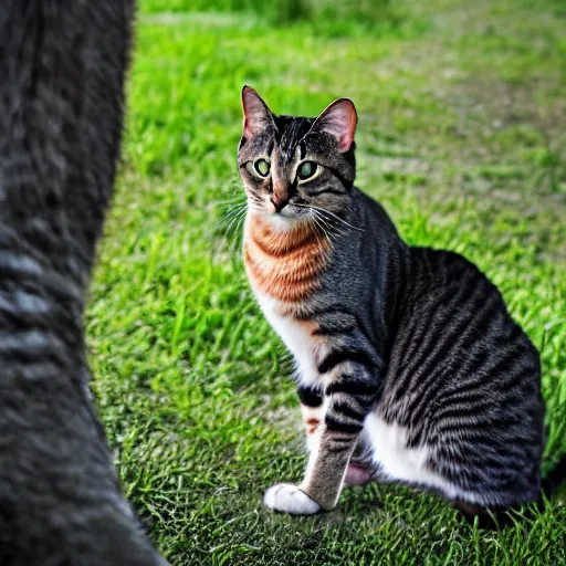 Image similar to A pretty human male with cat features, in his natural habitat. Pictured are his cute ears and long tail. 4K National Geographic photograph