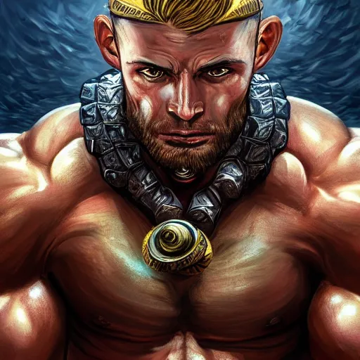 Prompt: handsome portrait of a spartan guy bodybuilder posing, intricate details, trending on artstation, sharp focus, caustics, radiant light, translucence, style of vento aureo cover art, style of stone ocean cover art, style of steel ball run cover art, ilya kuvishinov style, illustrated by hirohhiko araki