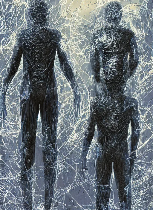 Image similar to transparent astronauts in dark underwater void - complex and hyperdetailed suit. reflection and dispersion materials. rays and dispersion of light. glowing lights. volumetric light. f / 3 2. noise film photo. flash photography. ultra realistic, wide angle. poster by wayne barlowe, hajime sorayama aaron horkey, craig mullins