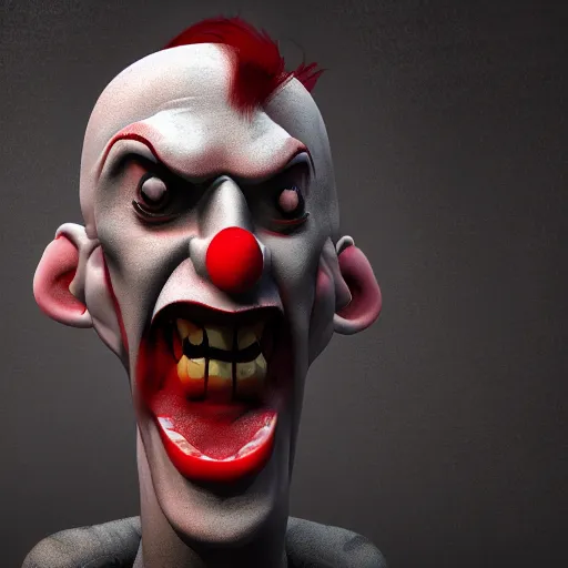 Prompt: illustration of a vampire clown, disturbing, cinematic, Arnold render