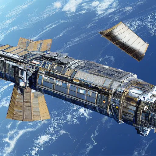 Image similar to shipyard in space, realistic photo from nasa