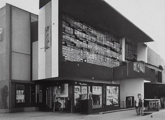 Prompt: a videostore. bauhaus style