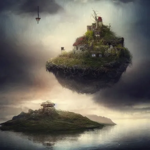 Image similar to a floating island in the middle of a cloudy sky, a matte painting by alexander jansson, trending on cgsociety, fantasy art, matte painting, apocalypse landscape, mystical