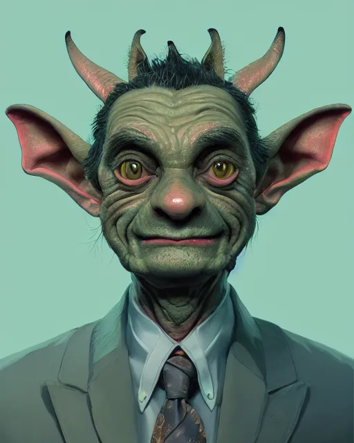 Image similar to portrait of mr bean goblin. intricate abstract. intricate artwork, by tooth wu, wlop, beeple, dan mumford. concept art, octane render, trending on artstation, greg rutkowski very coherent symmetrical artwork. cinematic, key art, hyper realism, high detail, octane render, 8 k, iridescent accents