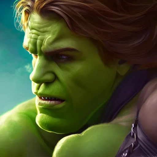 Prompt: emma watson as the incredible hulk, concept artstyle, artstation, vibrant, digital painting, wide shot, full view, hd, cinematic lighting, highly detailed, dramatic, illustration, ultrarealistic, 8 k, 4 k