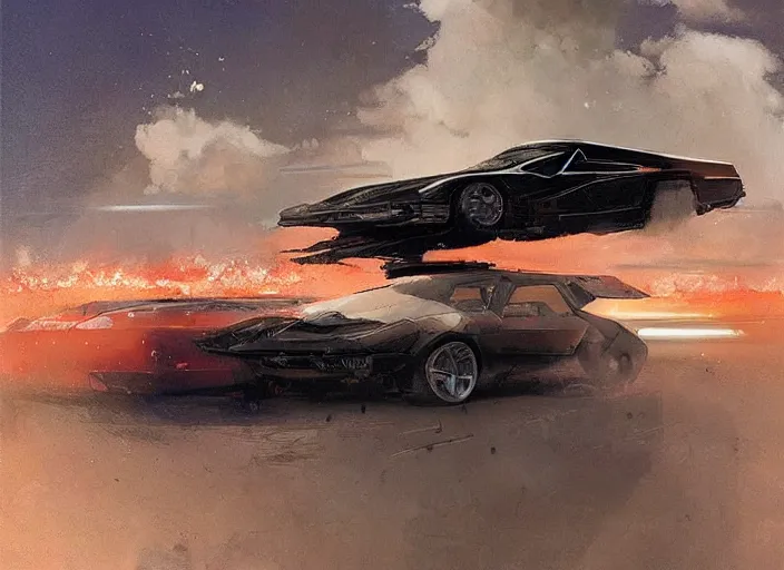 Prompt: ( ( ( ( ( knight rider kitt, car concept art, sci - fi illustration, painting ) ) ) ) ) by vincent di fate and john berkey and blade runner 2 0 4 9!!!!!!!