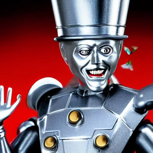 Image similar to a still from a tv commercial for an action figure of happy christopher walken as the tin man from the wiz the movie, singing & dancing, 4 k, highly detailed, award winning, look at all that detail!