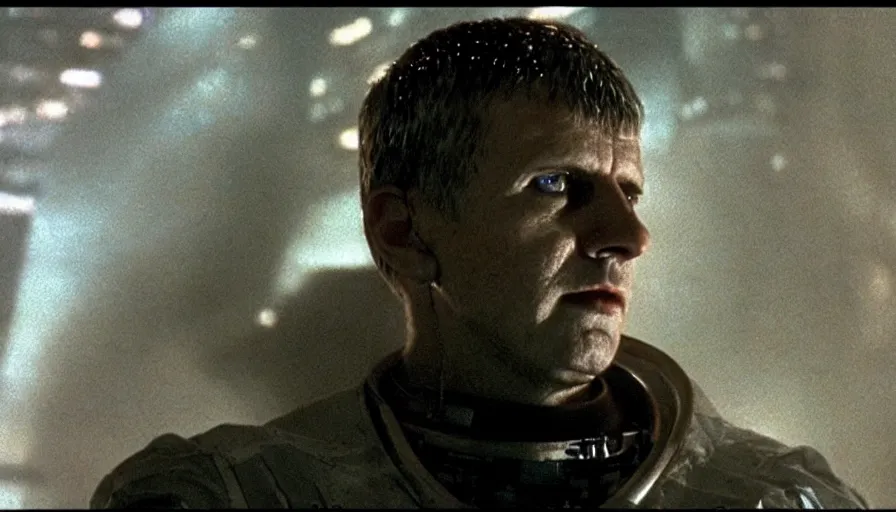 Image similar to screen shot of blade runner, astronaut priest talking to god, ambient lighting, cinematic, epic, demonic